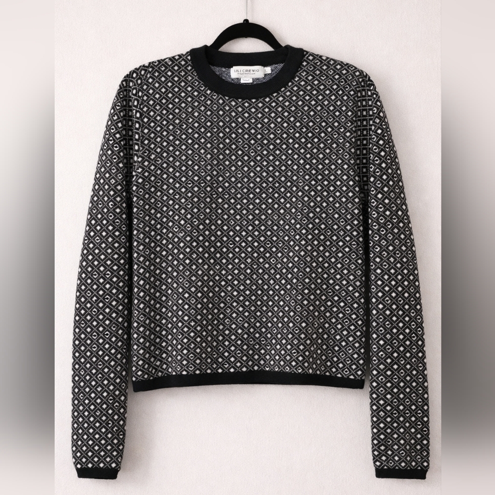 Lili Sidonio by Molly Bracken Sweater Women’s Size L Black White Geometric